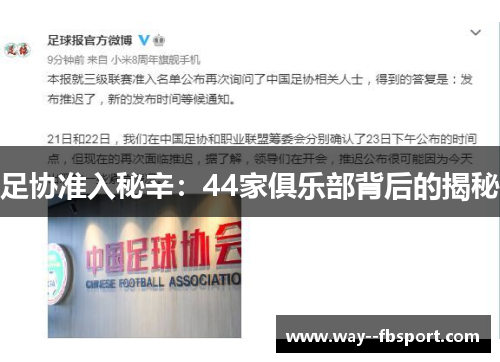 足协准入秘辛:44家俱乐部背后的揭秘 足协准入秘辛:44家俱乐部背后的揭秘